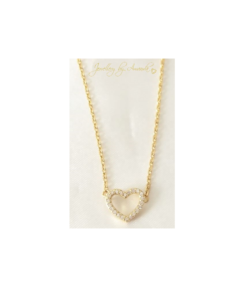 Sterling sølvkæde belagt med 18k guld og med hjertevedhæng påsat små hvide Halskæde med hjerte af hvide Cubic Zirconia sten