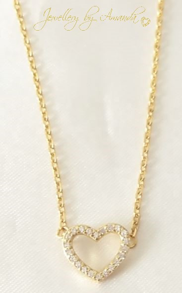 Sterling sølvkæde belagt med 18k guld og med hjertevedhæng påsat små hvide Halskæde med hjerte af hvide Cubic Zirconia sten